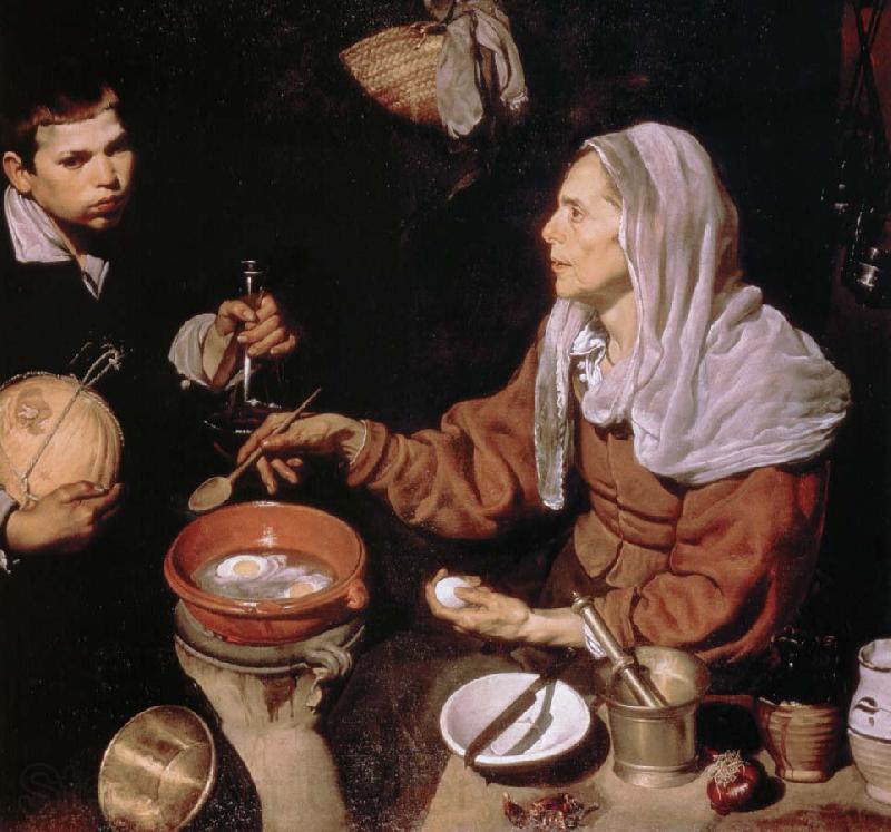 Diego Velazquez gammal kvinna tillagar agg Norge oil painting art